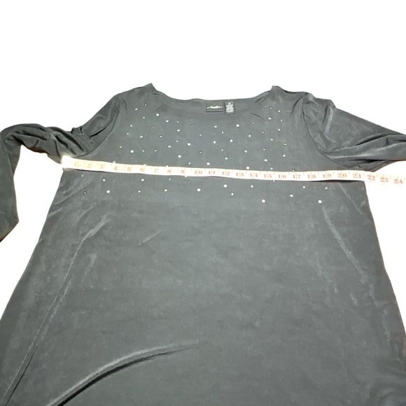 TRAVELERS X CHICO’S Grey Long Sleeve Asymmetric Hem Slinky Tunic Top MADE IN USA - Picture 5 of 10